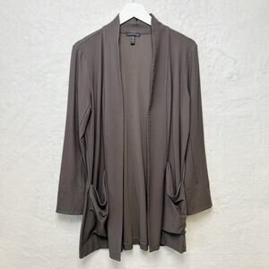 EILEEN FISHER Washable‎ Stretch Crepe Jacket Open Front Cardigan Pockets Cocoa S